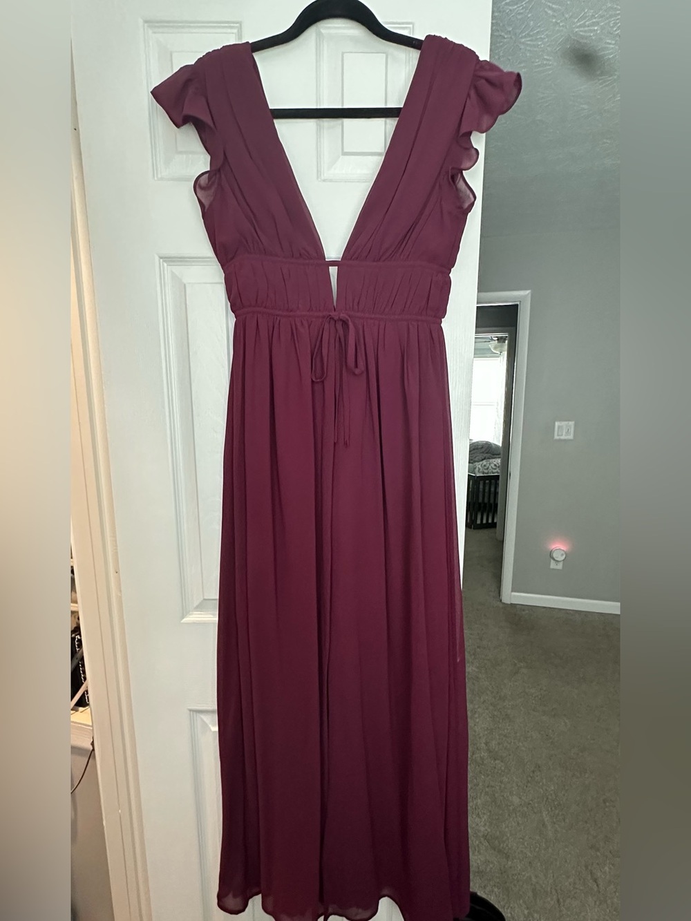 Lulu's Plum V-Neck Maxi Dress with Waist Tie
